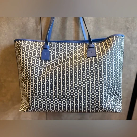 Tory Burch Blue and Cream Women's Tote Bag - Picture 8 of 10